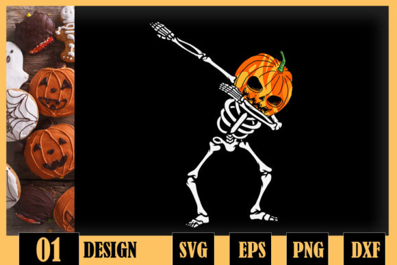 Dabbing Skeleton Pumpkin Halloween Graphics for Crafts
