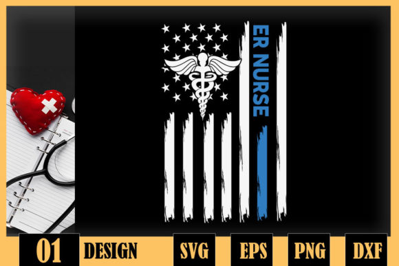 ER Nurse ER EMT Nurse USA Flag Graphics for Crafts & Publishing