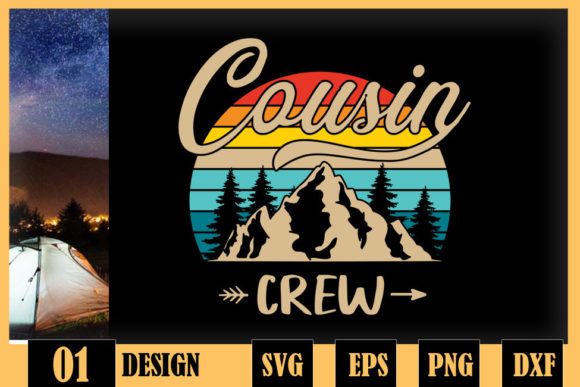Retro Cousin Crew Camping Outdoor Summer Graphics for Crafts