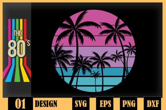 Retro Eighties 80s 90s Beach Palm Trees Graphics for Crafts